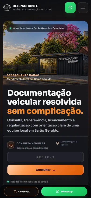 Site do Despachante Barão no celular